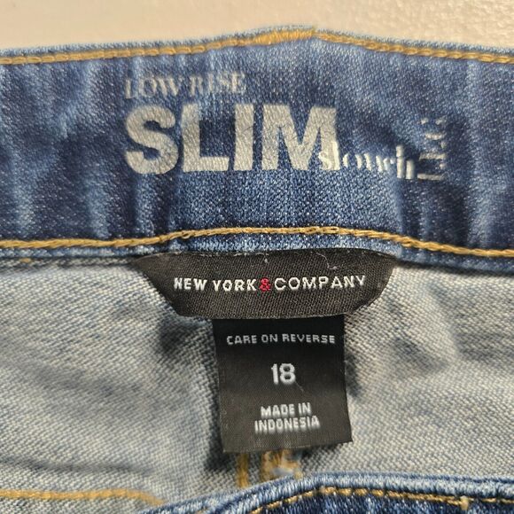 New York & Company Jeans Women's 18 Blue Distressed Low Rise*** Slim Slouch Leg - Picture 3 of 16